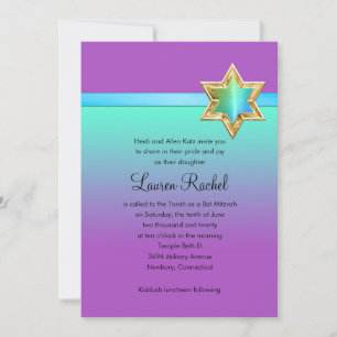 Bat Mitzvah Aqua Green Ombre Ribbon und Star Einladung