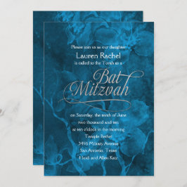 Bat Mitzvah Aquamarin Blue Watercolor Blume Einladung