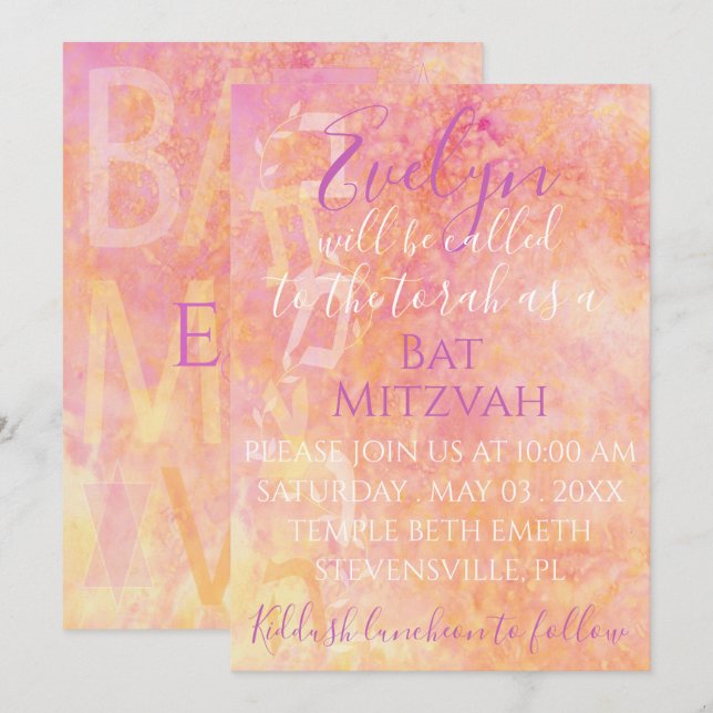 Bat Mitzvah Bar Mitzvah Blume Subtile Einladung (Vorne/Hinten)