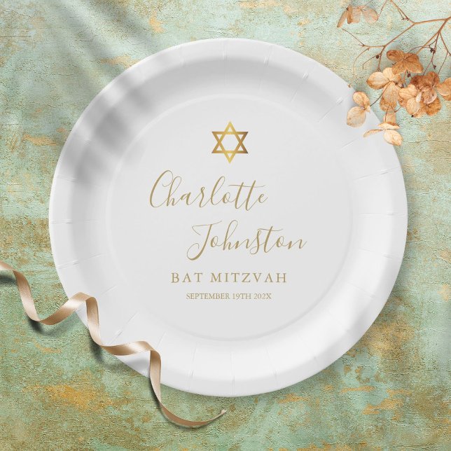 Bat Mitzvah, Bar Mitzvah Elegantes Goldenes Skript Pappteller (Von Creator hochgeladen)