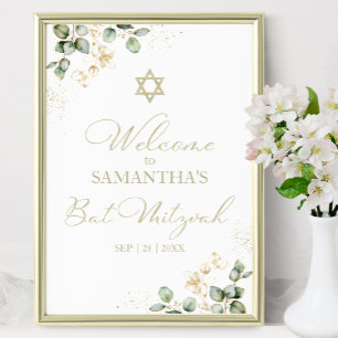 Bat Mitzvah Begrüßungszeichen Eukalyptus Gilded Poster