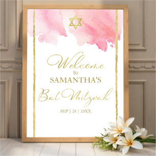 Bat Mitzvah Begrüßungszeichen   Wasserfarbe Abstra Poster