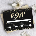 Bat Mitzvah Black Gold Foil Glitzer Script Entrée RSVP Karte<br><div class="desc">Seien Sie stolz, freuen Sie sich und präsentieren Sie diesen Meilenstein Ihres Lieblings-Bat Mitzvah! Inklusive dieser atemberaubenden, modernen, personalisierten UAWG Einsteckkarte für Ihre Veranstaltung. Grafische Imitate mit Goldfolienkalligraphie-Skript und Konfetti überlagern einen reichen, dramatischen, schwarzen Hintergrund. Personalisieren Sie den benutzerdefinierten Text mit dem Datum "Antwort nach" und geben Sie die Optionen...</div>