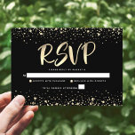 Bat Mitzvah Black Gold Foil Glitzer Script Modern RSVP Karte<br><div class="desc">Seien Sie stolz, freuen Sie sich und präsentieren Sie diesen Meilenstein Ihres Lieblings-Bat Mitzvah! Inklusive dieser atemberaubenden, modernen, personalisierten UAWG Einsteckkarte für Ihre Veranstaltung. Grafische Imitate mit Goldfolienkalligraphie-Skript und Konfetti überlagern einen reichen, dramatischen, schwarzen Hintergrund. Personalisieren Sie den benutzerdefinierten Text mit dem Datum "Antwort bis". Matching und Koordination lädt, Adresse...</div>