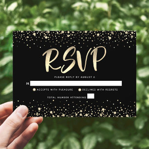 Bat Mitzvah Black Gold Foil Glitzer Script Modern RSVP Karte
