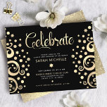 Bat Mitzvah Black Gold Foil Tree of Life Script Begleitkarte<br><div class="desc">Seien Sie stolz, freuen Sie sich und präsentieren Sie diesen Meilenstein Ihres Lieblings-Bat Mitzvah! Diese atemberaubende, raffinierte, personalisierte Party-Infokarte ist der perfekte Einsatz für diesen besondere Anlass. Grafische Imitate Goldfolienbäume mit funkelnd David-Stern und Dot-Blätter, zusammen mit der Goldfolienkalligraphie-Schrift, überlagern einen reichen, schwarzen Hintergrund. Imitate goldenen Glitzer Konfetti und ein goldener...</div>