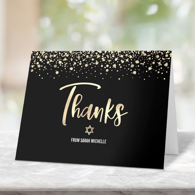 Bat Mitzvah Black Gold Glitzer Foil Elegantes Scri Dankeskarte (Von Creator hochgeladen)