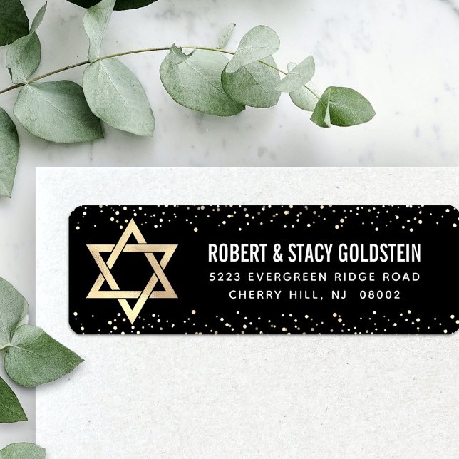 Bat Mitzvah Black Gold Glitzer Kühne Rücksendeadre (Von Creator hochgeladen)