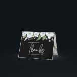 Bat Mitzvah Black Silver Script Floral Watercolor Dankeskarte<br><div class="desc">Vergewissern Sie sich, dass Ihr Lieblings-Bat Mitzvah ihre Wertschätzung für alle, die ihre Meilenstein-Veranstaltung unterstützt! Verschicken Sie diese ausgeklügelte, personalisierte Dankeschön-Karte! Ein schicker, atemberaubender, weißer und Imitat silberner Glitzer florale Aquarell, Imitate silberne Folie handgeschriebene Drehbuch und weiße Sans Serif Typografie überlagern einen dramatischen schwarzen Hintergrund. Zusätzliche Aquarellfarben-Blume und ein Imitat...</div>