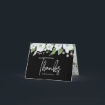 Bat Mitzvah Black Silver Script Floral Watercolor Dankeskarte<br><div class="desc">Vergewissern Sie sich, dass Ihr Lieblings-Bat Mitzvah ihre Wertschätzung für alle, die ihre Meilenstein-Veranstaltung unterstützt! Verschicken Sie diese ausgeklügelte, personalisierte Dankeschön-Karte! Ein schicker, atemberaubender, weißer und Imitat silberner Glitzer florale Aquarell, Imitate silberne Folie handgeschriebene Drehbuch und weiße Sans Serif Typografie überlagern einen dramatischen schwarzen Hintergrund. Zusätzliche Aquarellfarben-Blume und ein Imitat...</div>