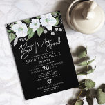 Bat Mitzvah Black Silver Script Floral Watercolor Einladung<br><div class="desc">Seien Sie stolz, freuen Sie sich und präsentieren Sie diesen Meilenstein Ihres Lieblings-Bat Mitzvah mit dieser raffinierten, personalisierten Einladung! Eine schicke, atemberaubende, weiße und Imitate silberne Glitzer florale Aquarell mit Imitaten Silber-Folie Schrift Typografie und weißen Sans Serif Typ Overlays ein dramatischen schwarzen Hintergrund. Zusätzliche Aquarell-Blume und ein silberner Star von...</div>