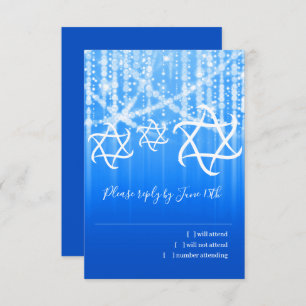 Bat Mitzvah Blau Weiße Funkelnd Leuchten RSVP Karte