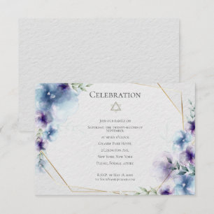 BAT MITZVAH Blaues und violettes Wasserfarben-Bl Einladung