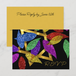 Bat Mitzvah Blue Lila Green Glittery Petals Star Einladung