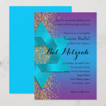 Bat Mitzvah Blue Lila Ombre Imitate Gold Glitzer
