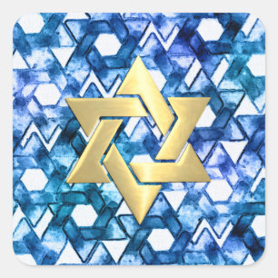 Bat Mitzvah Blue Medley Watercolor Star Damask Quadratischer Aufkleber