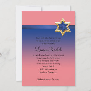 Bat Mitzvah Blue Ombre Ribbon und Star Einladung