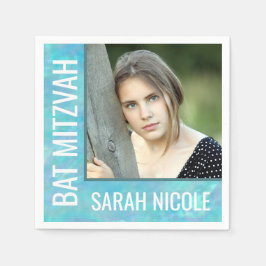 Bat Mitzvah Blue Opal Glam Party Custom Foto Serviette