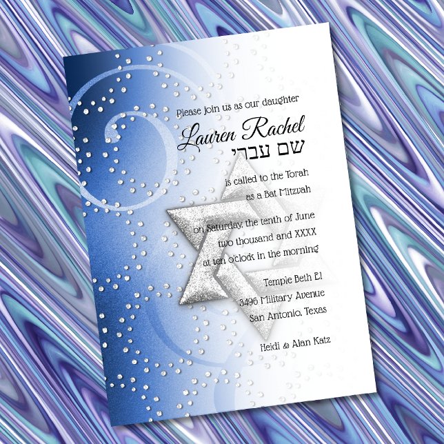 Bat Mitzvah Blue Shimmer Star von David Einladung (Von Creator hochgeladen)