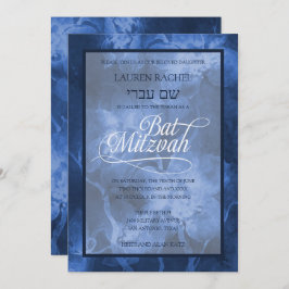 Bat Mitzvah Blue Watercolor Blume Einladung