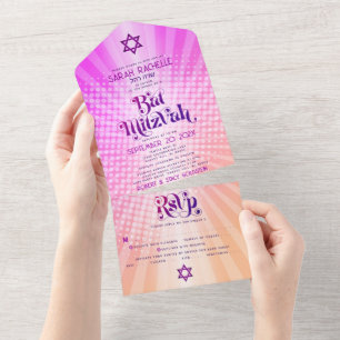 Bat Mitzvah Boho Retro Rosa Orange Farbverlauf Bol All In One Einladung