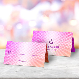 Bat Mitzvah Bold Boho Retro Rosa Orange Farbverlau Platzkarte