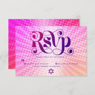 Bat Mitzvah Bold Retro Boho Pink Orange Gradient RSVP Karte