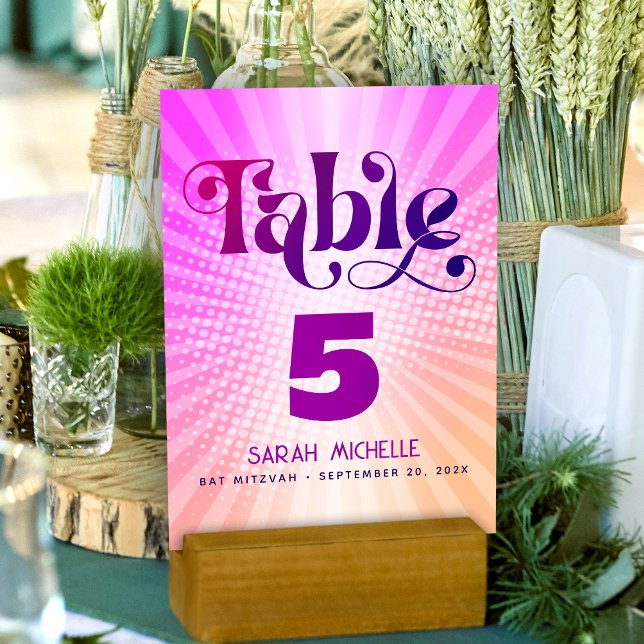 Bat Mitzvah Bold Retro Boho Pink Orange Gradient Tischnummer (Von Creator hochgeladen)