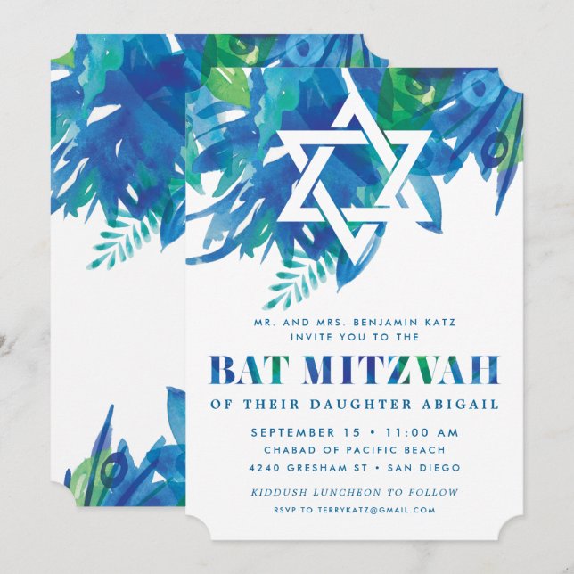 Bat Mitzvah Breeze Einladung (Vorne/Hinten)