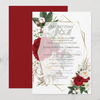 BAT MITZVAH | Burgund Peony Verse 2 Einladung