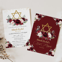Bat Mitzvah Burgundy Blush Floral Gold Star