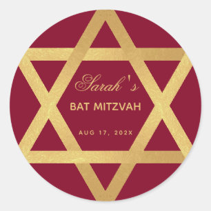 Bat Mitzvah Burgundy Imitate Gold Foil Star von Da Runder Aufkleber