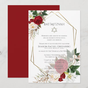 BAT MITZVAH Burgundy Peony Verse 3 Einladung