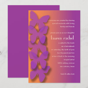 Bat Mitzvah Butterfly Lila Orange Ombre Einladung