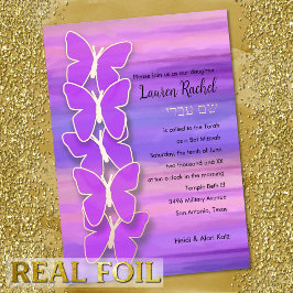 Bat Mitzvah Butterfly Pink Lila Wasser Folieneinladung