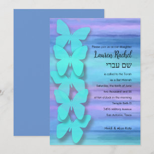 Bat Mitzvah Butterfly Türkisch Lila Wasserfarbe Einladung