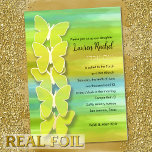 Bat Mitzvah Butterfly Watercolor Blau Gelb Folieneinladung<br><div class="desc">Bat Mitzvah Butterfly Watercolor Blue Green Yellow Bat Mitzvah Designs von Umua. Gedruckt und ausgeliefert von Zazzle oder seinem Partner.</div>