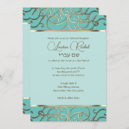 Bat Mitzvah Choose Colors Gold Filigree Einladung