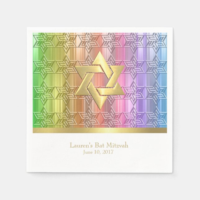 Bat Mitzvah Colorful Rainbow Star Damask Serviette (Vorderseite)