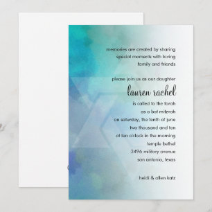 Bat Mitzvah Cool Colors Aqua Lila Einladung