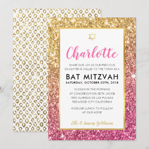 BAT MITZVAH cooler luxuriöser Glitzer in Rosa Einladung
