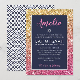 BAT MITZVAH cooler Marineboldgold Glitzer einladen Einladung
