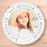 Bat Mitzvah Custom Modern Elegant Chic Photo Runder Aufkleber<br><div class="desc">This simple and classic design is composed of serif typography and add a custom photo. Thank you for coming to Bat Mitzvah.</div>