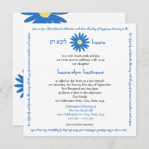 Bat Mitzvah Delightful Daisy Message Text Blau Einladung