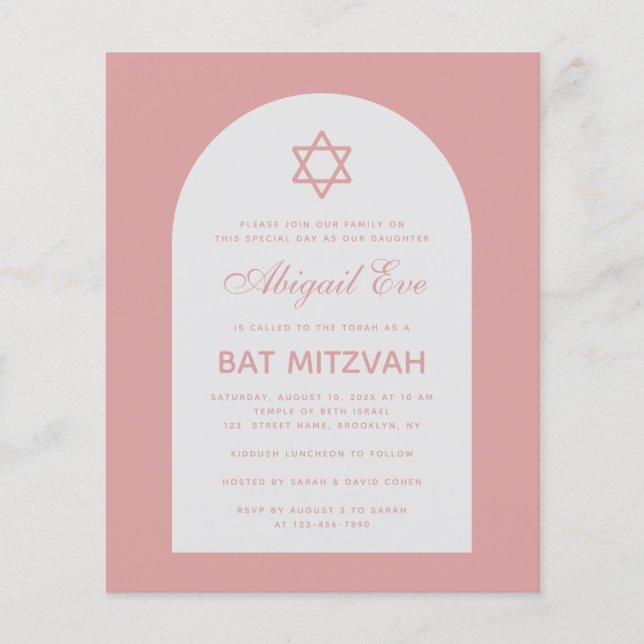 Bat Mitzvah Dusty Rose Arch Haushalt Rosa Einladun (Vorderseite)