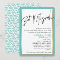 BAT MITZVAH einfaches minimales, modernes Minze Go
