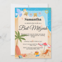 Bat mitzvah Einladung: Beach theme, QR Einladung