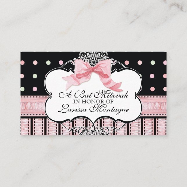 Bat Mitzvah Einladung - Französischer Bow Dot Swir (Vorderseite)