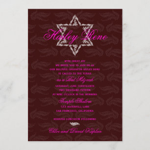Bat Mitzvah Einladung Hailey mit Damask Maroon
