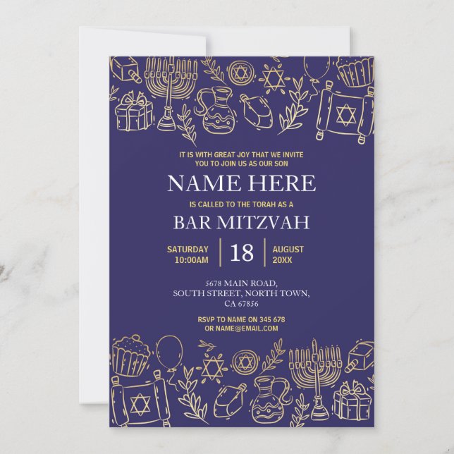 Bat Mitzvah Einladung Jüdische Marine Star Blue Go (Vorderseite)
